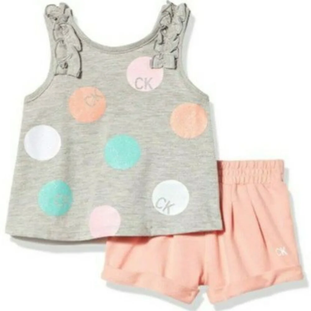 New! Calvin Klein Kids' 2-piece Girls Outfit Short Set Gray Pink size 6 NWT NIB! - Picture 1 of 2
